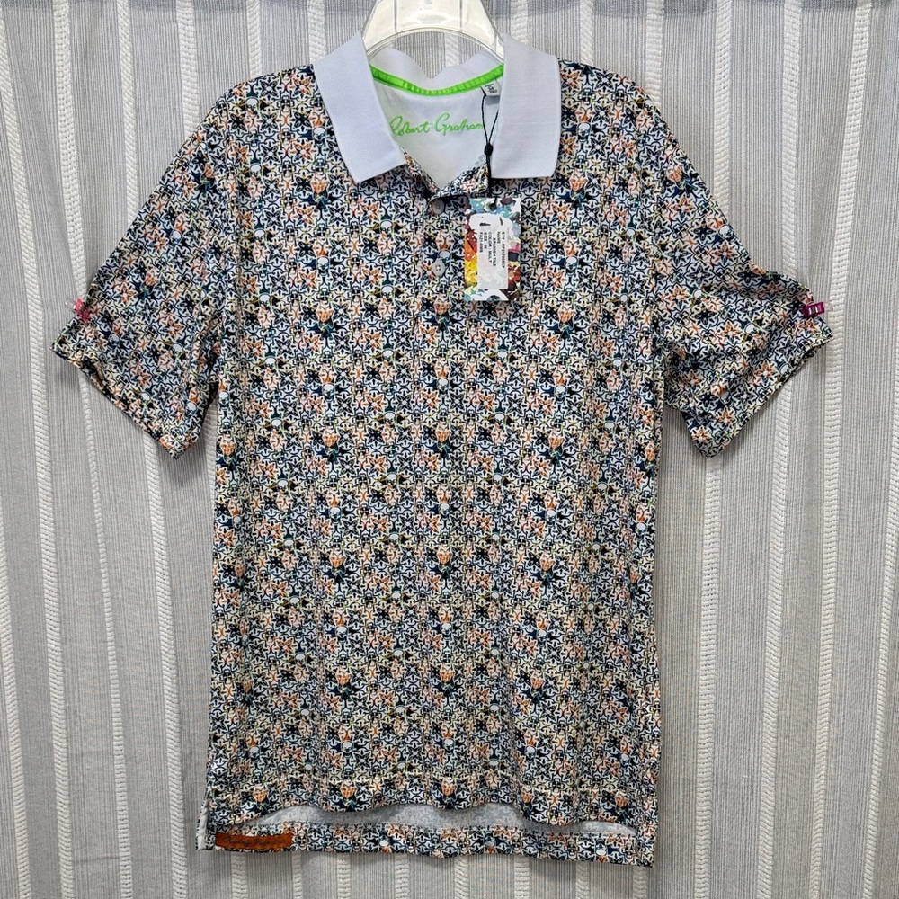 NWT Robert Graham Spanish Tile Print Skulls Pattern Polo Shirt Multicolor Size M